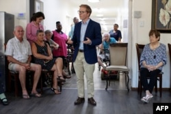 FILE - uMngeni municipality mayor and KwaZulu Natal premier candidate, Chris Pappas attends a meeting at a retirement community and frail care unit in Howick on January 31, 2024.