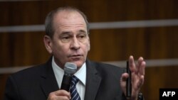 On Jan. 28, 2014, Fernando Azevedo, president of the Public Olympic Authority, speaks during a conference ahead of the Rio 2016 Olympic and Paralympic games in Rio de Janeiro, Brazil.