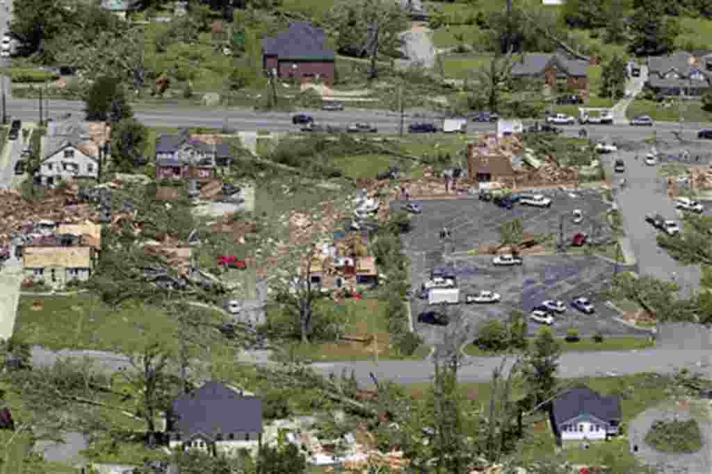 This is an aerial view of damage to downtown Cullman, Alabama, after dozens of tornadoes ripped through the South, flattening homes and businesses and killing more than 200 people in six states in the deadliest outbreak in nearly 40 years, April 28, 2011
