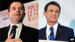 French Socialist candidates Benoit Hamon, left, will face Manuel Valls, right in a runoff election Jan. 29, with the winner facing conservative and nationalist rivals in the April-May presidential election.