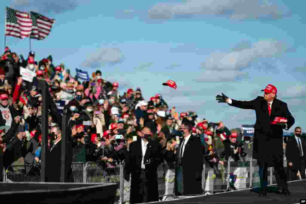 President Donald Trump arrives for a campaign rally at Wilkes-Barre Scranton International Airport, Nov. 2, 2020, in Avoca, Pennsylvania.