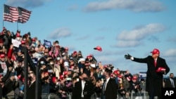 President Donald Trump arrives for a campaign rally at Wilkes-Barre Scranton International Airport, Nov. 2, 2020, in Avoca, Pennsylvania.