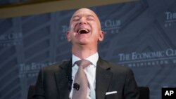 Amazon founder Jeff Bezos speaks at The Economic Club of Washington in Washington, Sept. 13, 2018. 