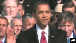 Barack Obama getting sworn into office, 20 Jan 2009
