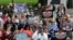 Tribal and environmental groups opposed to the proposed Enbridge Line 3 project rally, Sept. 28, 2017 at the State Capitol in St. Paul, to express concerns about the project's risks to Minnesota's clean water and wildlife.