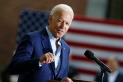 FILE - Democratic presidential candidate former Vice President Joe Biden speaks during a campaign event at Keene State College in Keene, New Hampshire, Aug. 24, 2019.
