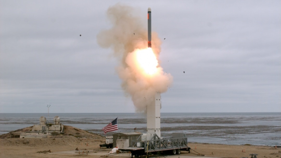 FILE - The Defense Department conducted a flight test of a conventionally configured ground-launched cruise missile at San Nicolas Island, Calif., Aug. 18, 2019. (Photo courtesy of Defense.gov)
