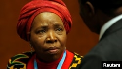 Nkosazana Dlamini-Zuma, head of the African Union Commission, attends a news conference at the European headquarters of the United Nations in Geneva, Switzerland, May 24, 2016. Morrocco claims Dlamini-Zuma is blocking its efforts to rejoin the African Un