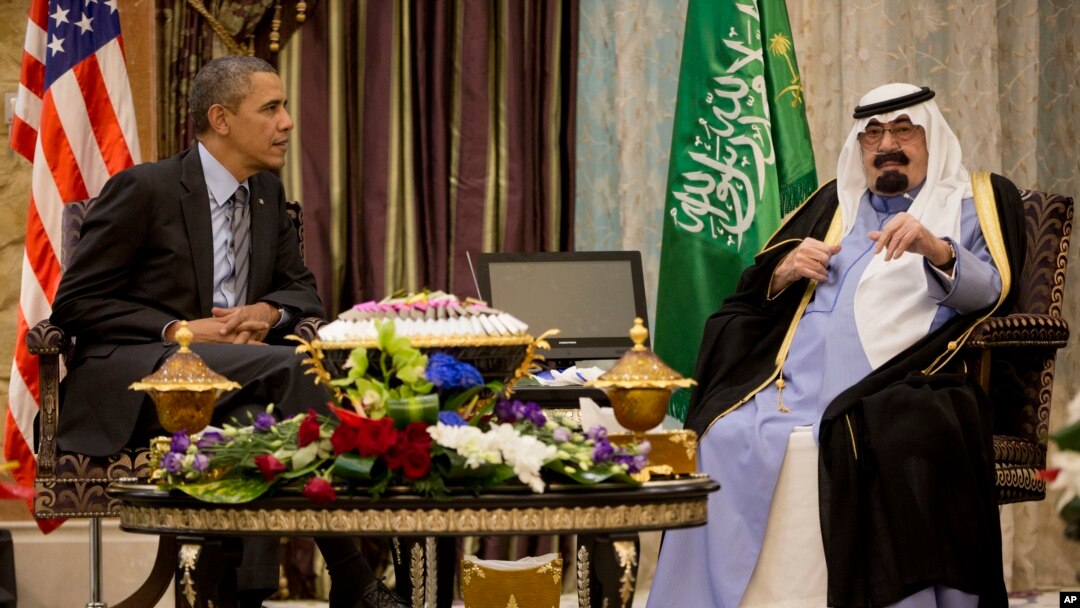 Presiden AS Barack Obama dalam sebuah pertemuan dengan Raja Saudi, Abdullah, pada Maret 2014.