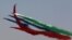 Al-Fursan aerobatics team of the United Arab Emirates Air Force performs at the Dubai Airshow.