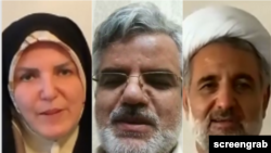 Iranian lawmakers, from left, Masoumeh Aghapour Alishahi, Mahmoud Sadeghi and Mojtaba Zolnour posted social media videos of themselves saying they have the coronavirus.