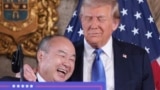 SoftBank Group CEO Masayoshi Son smiles with President-elect Donald Trump during a news conference at Mar-a-Lago, Monday, Dec. 16, 2024, in Palm Beach, Florida. (AP Photo/Evan Vucci)