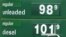 A price sign at a fuel station in London, Friday, April, 28, 2006 offering a litre of unleaded petrol at 98.9 pence (US$ 1.77 - euro 1.42) and a litre of diesel at 101.9 pence (US$ 1.84 - euro 1.46). The average prices of both unleaded petrol and diesel 