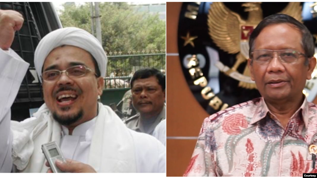 Menko Polhukam Mahfud MD (kanan) dan pemimpin Front Pembela Islam (FPI) Rizieq Shihab (Foto: kombinasi)