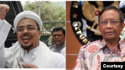 Menko Polhukam Mahfud MD (kanan) dan pemimpin Front Pembela Islam (FPI) Rizieq Shihab (Foto: kombinasi)