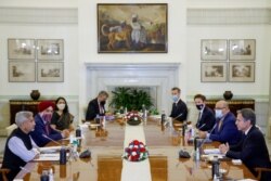 India's Minister of External Affairs Subrahmanyam Jaishankar and U.S. Secretary of State Antony Blinken deliver opening remarks as they sit down to meet at Hyderabad House in New Delhi, India, July 28, 2021.