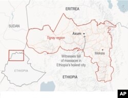 Map locates Axum, Ethiopia.
