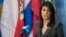 U.S. Ambassador to the United Nations Nikki Haley speaks to reporters, Jan. 2, 2018, at U.N. headquarters. She said the "civilized world" must remain vigilant against North Korean weapons development. "We will never accept a nuclear North Korea."