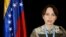 UN Special Rapporteur on Negative Impact of Unilateral Coercive Measures on Human Rights, Alena Douhan, speaks during a news conference in Caracas