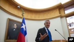 FILE - United Nations High Commissioner for Refugees, UNHCR, Filippo Grandi speaks after a meeting with Chile's Foreign Minister Teodoro Ribera in Santiago, Chile, Aug. 13, 2019.