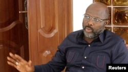 President-elect George Weah of the Coalition for Democratic Change (CDC) speaks during an interview with Reuters at his residence in Monrovia, Liberia, Jan. 2, 2018.