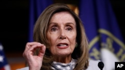 House Speaker Nancy Pelosi of Calif., speaks during a news conference on Capitol Hill in Washington, Aug. 13, 2020. 
