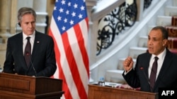 U.S. Secretary of State Antony Blinken and Egyptian Foreign Minister Badr Abdelatty give a joint press conference after their meeting at Tahrir palace in the center of Cairo on Sept. 18, 2024.