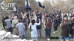 FILE - Fighters with IS-Khorasan, the affiliate in Afghanistan, vow allegiance to new Islamic State leader Abu Ibrahim al-Hashimi al-Qurashi, in this photo issued Nov. 5, 2019, by SITE Intelligence Group.