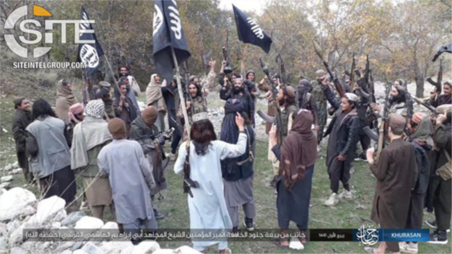 FILE - Fighters with IS-Khorasan, the Islamic State affiliate in Afghanistan, are pictured in this photo issued Nov. 5, 2019, by the SITE Intelligence Group. ISIS-K has its sights set on Western targets, a U.S. military official told lawmakers on March 16, 2023.