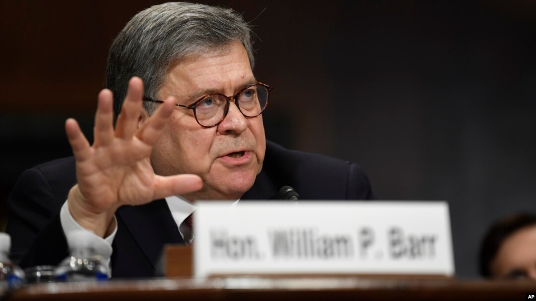 Attorney General William Barr testifies before the Senate Judiciary Committee on Capitol Hill in Washington, May 1, 2019. 