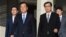 Chung Eui-yong, front left, head of the presidential National Security Office, Suh Hoon, front right, the chief of the South's National Intelligence Service, and other members of the delegation as they leave for Pyongyang, North Korea, at a military airport in Seongnam, south of Seoul, South Korea, Sept. 5, 2018. 
