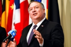 FILE - Secretary of State Mike Pompeo speaks to reporters following a meeting with members of the U.N. Security Council, at the United Nations, Aug. 20, 2020. (AP)