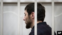Zaur Dadayev, one of five suspects in the killing of Boris Nemtsov stands in a courtroom in Moscow, Russia, March 8, 2015.