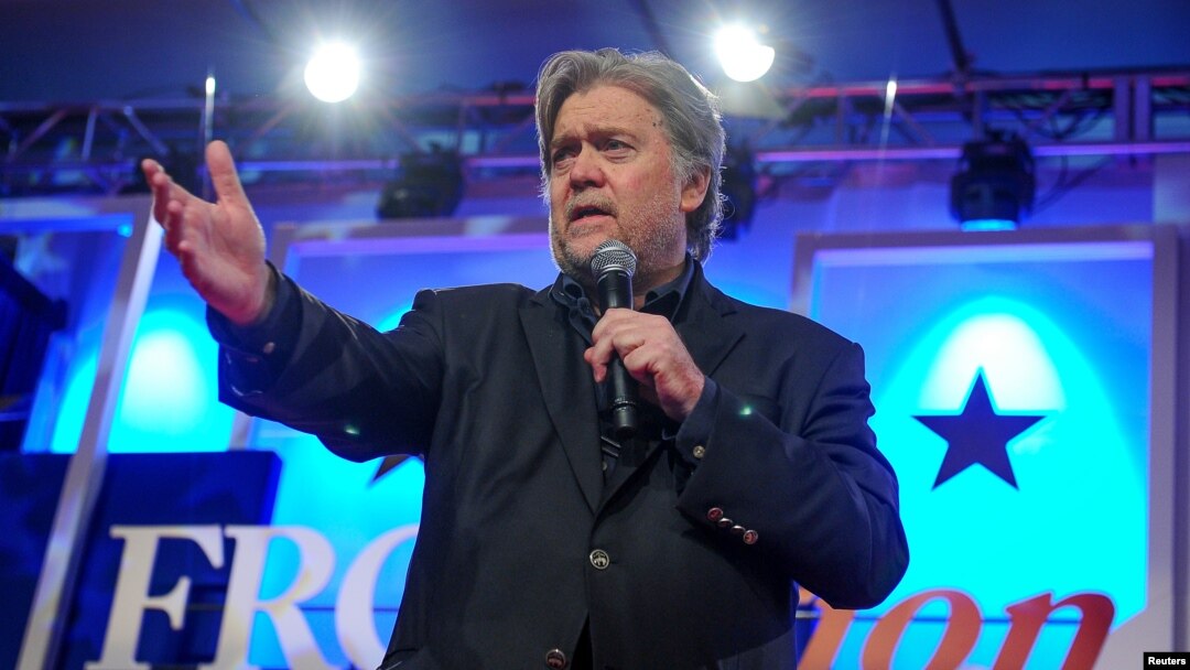 Former White House chief strategist Steve Bannon delivers remarks during the Value Voters Summit at the Omni Shoreham Hotel in Washington, Oct. 14, 2017. 