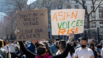 Một cuộc biểu tình chống nạn thù ghét người châu Á ở New York, 21/3/2021. 
