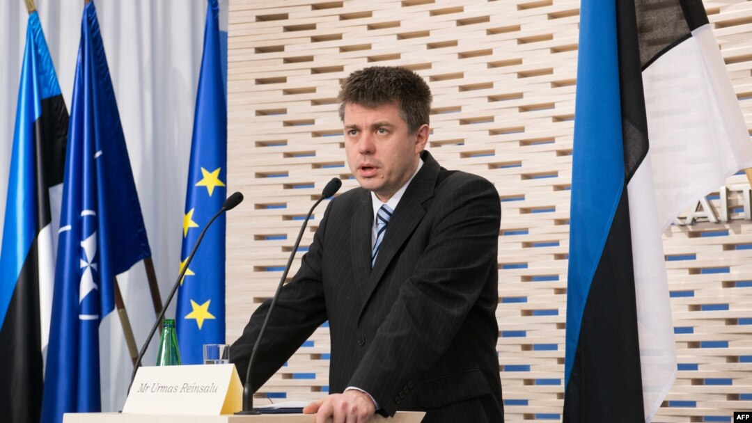 Estonian Defense Minister Urmas Reinsalu speaks during a joint press conference with his French counterpart in Tallinn, Estonia on March 21, 2014.