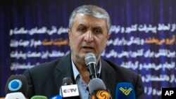 FILE - Iran's nuclear chief Mohammad Eslami speaks during a news conference in Tehran on Dec. 12, 2023. He said on Feb. 21, 2024, that the International Atomic Energy Agency's top official would not be visiting Iran in March.