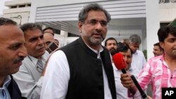 FILE - Shahid Khaqan Abbasi at the Parliament house in Islamabad, Pakistan.