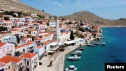 FILE - View of the town of Halki, amid the coronavirus disease (COVID-19) pandemic, on the island of Halki, Greece, Apr. 13, 2021. 