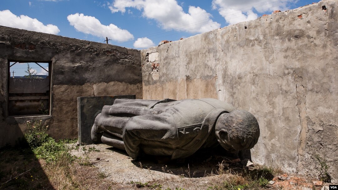 FILE - This 6-meter-high bronze statue of Josef Stalin, the Soviet dictator, was removed from the central square of Gori, Georgia, his birthplace. This week, a bust of Stalin was removed for violating a ban on "public display of symbols of totalitarianism." 