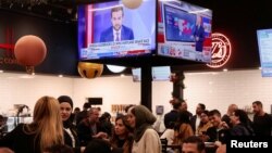 Arab Americans gather at a restaurant for a presidential election watch party In Dearborn, Michigan,