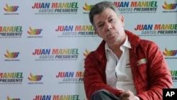 El presidente colombiano Juan Manuel Santos en una mitin en Bogotá.