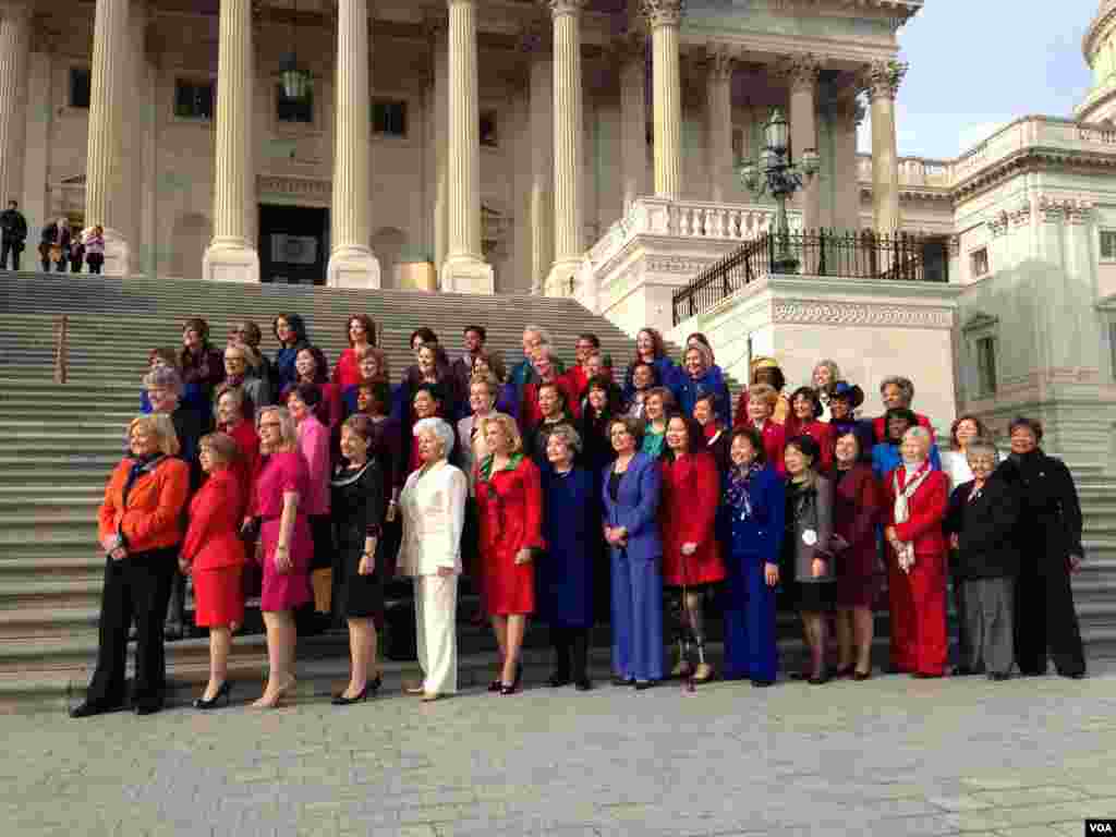 Women members of Congress gather in front of the Capitol, Washington, January 3, 2013.&nbsp;