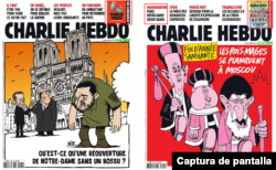 Comparación entre imagen de portada viral (izquierda), contra la presentación del 11 de diciembre de 2024 de la revista Charlie Hebdo (derecha).