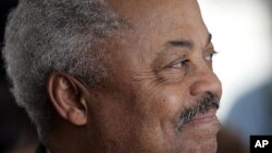 US Rep. Donald Payne, D-N.J., reacts while sitting in the audience during a ceremony to honor him by naming a plaza at the Essex County court complex the Congressman Donald M. Payne Plaza in Newark, New Jersey, April 20, 2009. 