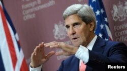 U.S. Secretary of State John Kerry speaks during a news conference with Britain's Foreign Minister William Hague at the Foreign and Commonwealth Office in London, Sept. 9, 2013.