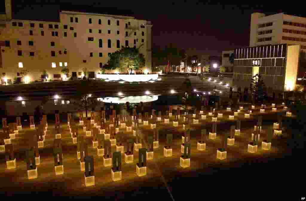 FILE - In this May 3, 2001 file photo, a view from the plaza overlooking the Oklahoma City National Memorial site is seen. There are 168 chairs, one for each of the victims killed in the bombing of the Alfred P. Murrah Federal Building April 19, 1995.