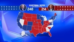 선거일 다음 날인 4일 오후 2시경 기준으로 미국 대통령 선거인단 확보 현황이 지도에 표시돼 있다.
