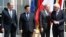 FILE - From left, Russia Foreign Minister Sergei Lavrov, Ukraine Foreign Minister Pavlo Klimkin, France Foreign Minister Jean-Marc Ayrault and German Foreign Minister Frank-Walter Steinmeier gather before talks in Berlin, Germany, May 11, 2016. 