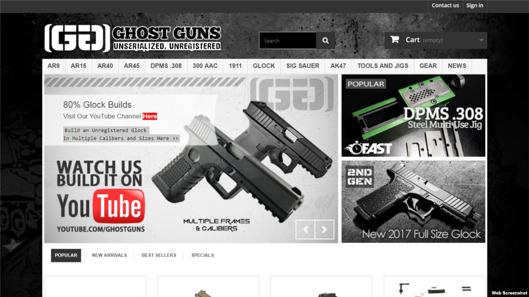 A portion of the GhostGuns.com home page.